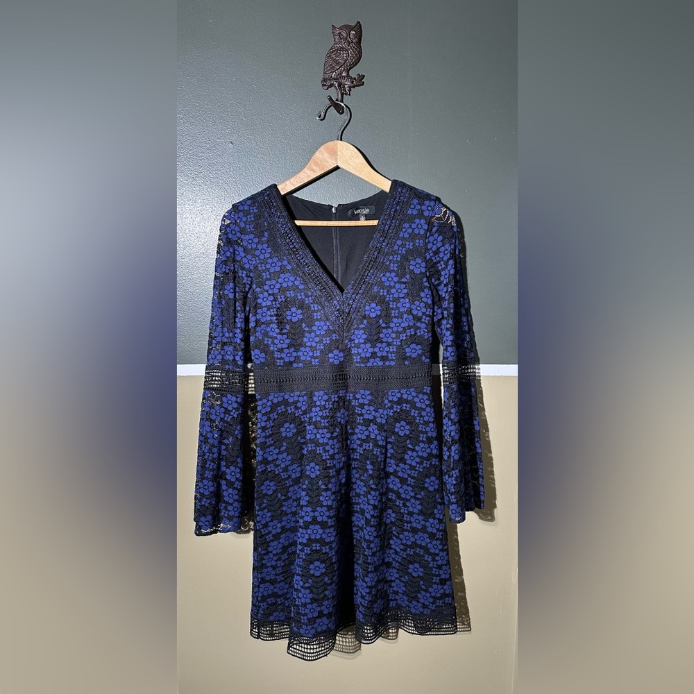 Kensie Floral Lace Dress in Black and Blue